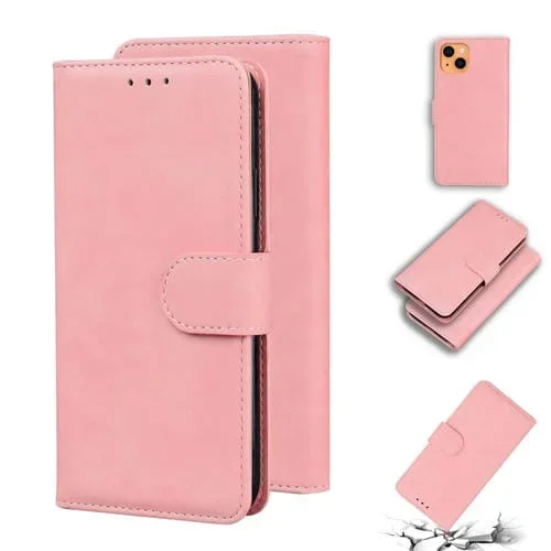 Funda de Cuero para iPhone 13 Mini Skin Feel Pure Color con Tapa Horizontal, Soporte y Ranuras para Tarjetas (Rosa)