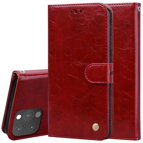 Funda de Cuero para iPhone 13 Pro Business Style Oil Wax con Tapa Horizontal, Soporte y Ranuras para Tarjetas (Rojo)