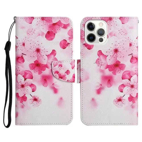 Funda de Cuero para iPhone 13 Pro con Tapa Horizontal, Soporte, Ranura para Tarjeta y Billetera (Flor Roja)
