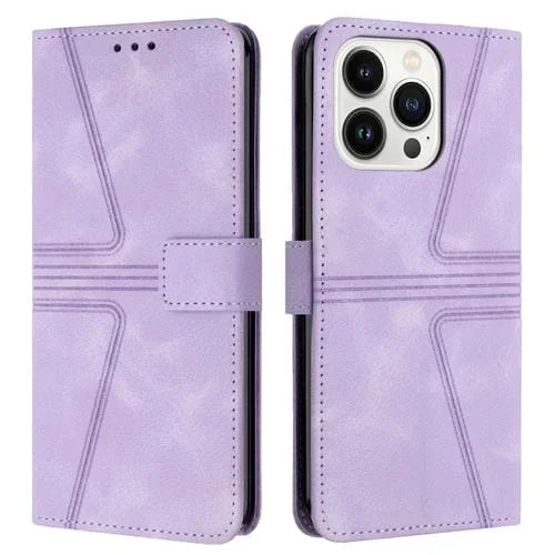 Funda de Cuero para iPhone 13 Pro Max Triangle Color Sólido (Púrpura)