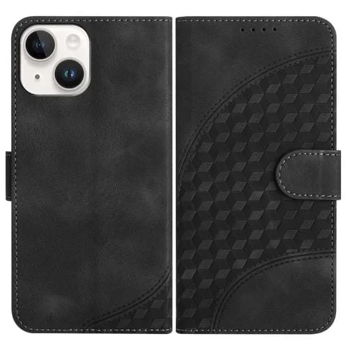 Funda de Cuero para iPhone 13 Yx0060 con Relieve de Cabeza de Elefante y Cordón (Negro)
