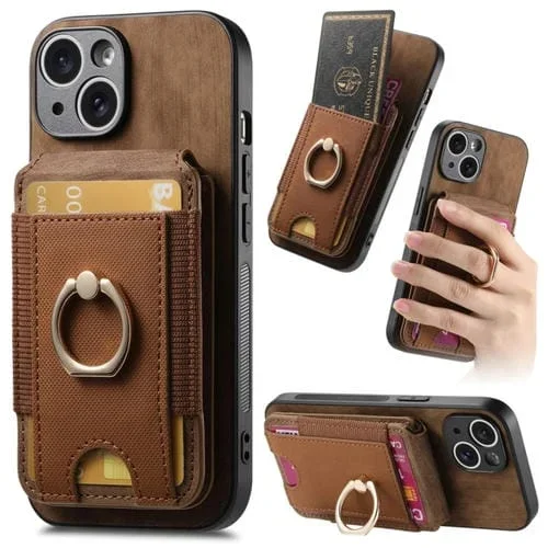 Funda de Cuero para iPhone 14 Plus con Soporte Magnético Divisible y Bolsa para Tarjetas (Marrón)
