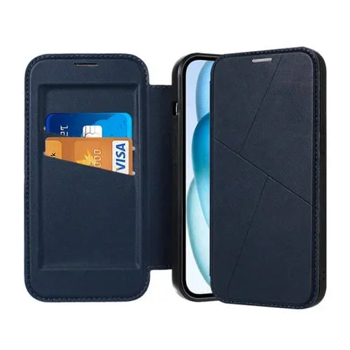 Funda de Cuero para iPhone 14 Pro con Ranuras para Tarjetas Rfid y Carcasa Magnética (Azul)