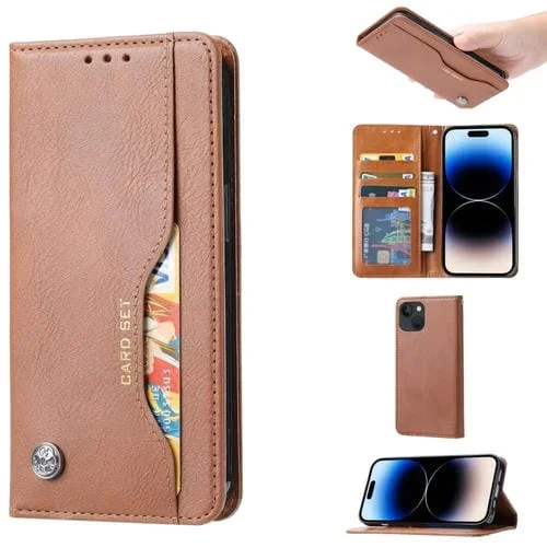 Funda de Cuero para iPhone 15 Plus Knead Skin Texture con Tapa Horizontal (Marrón)