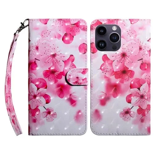 Funda de Cuero para iPhone 15 Pro Max Pintada en 3D (Flor Roja)