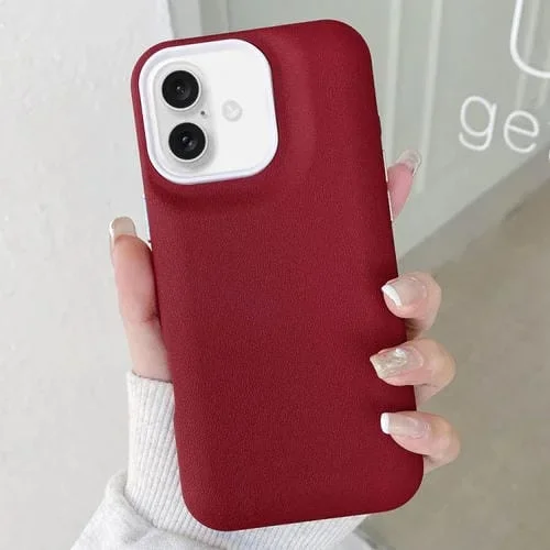 Funda de Cuero para iPhone 16 con Textura (Rojo Vino)