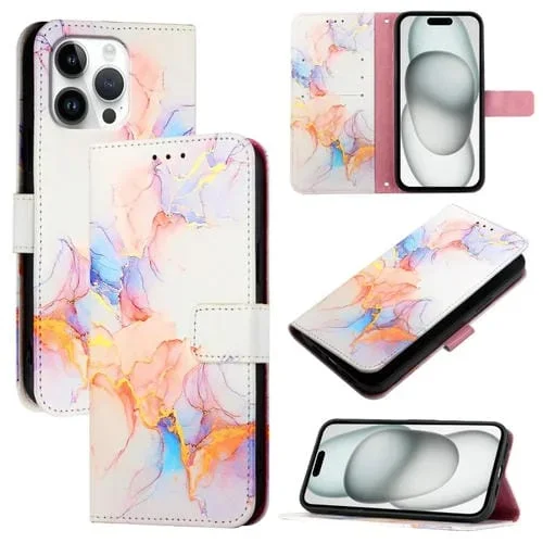 Funda de Cuero para iPhone 16 Pro Max Pt003 con Tapa y Patrón Mármol (Galaxy Marble White)
