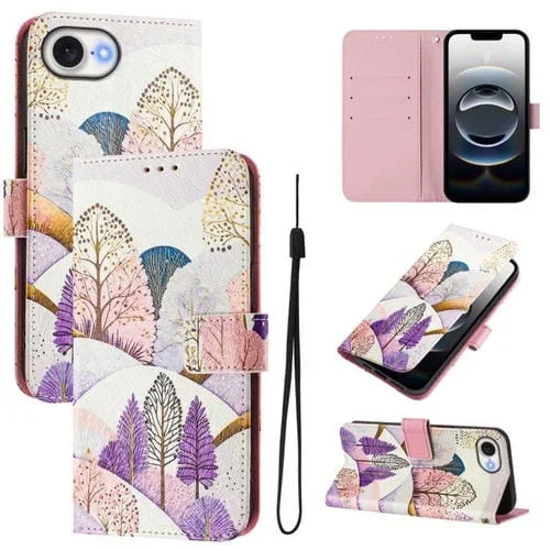 Funda de Cuero para iPhone 16E Diseño de Dibujo Artístico en Color (Paisaje)