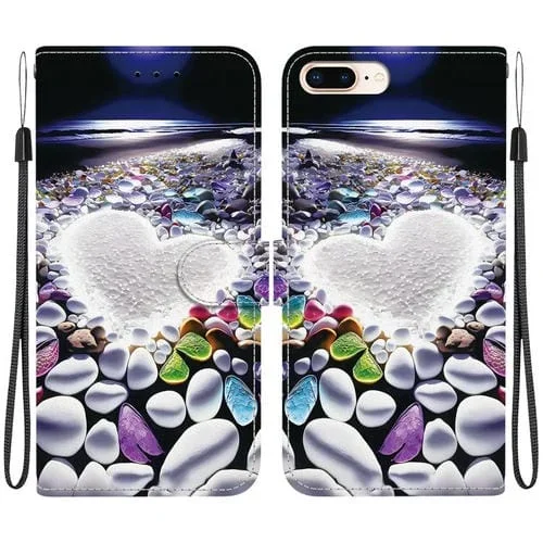 Funda de Cuero para iPhone 7 Plus/8 Plus con Dibujo de Colores y Textura de Cristal (Corazón)