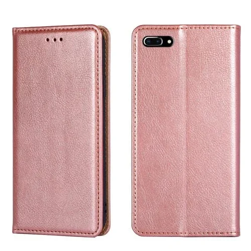 Funda de Cuero para iPhone 7 Plus y 8 Plus con TPU, Tapa Horizontal Magnética, Soporte, Ranura para Tarjeta y Billetera (Dorado)