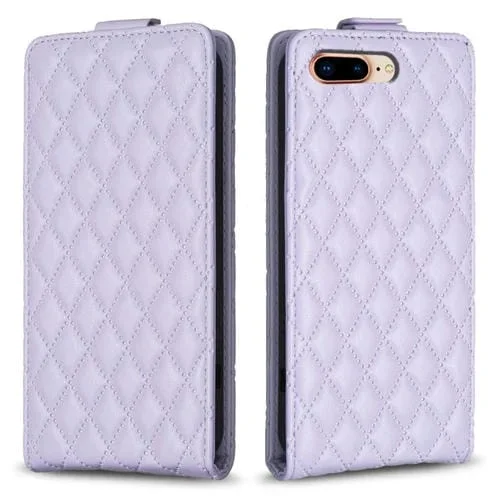 Funda de Cuero para iPhone 7 Plus y 8 Plus Diamond Lattice con Tapa Vertical (Púrpura)