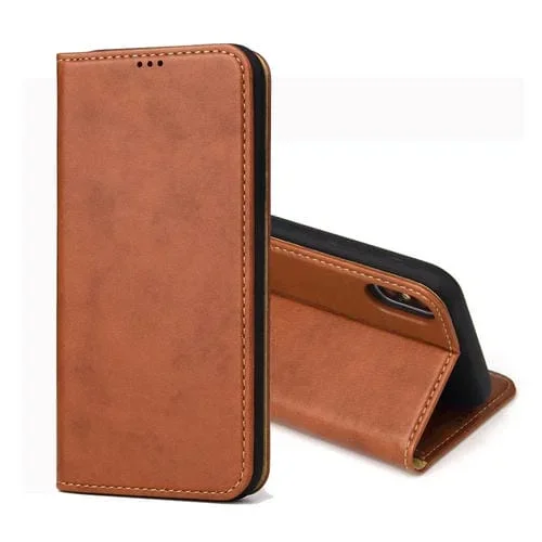 Funda de Cuero para iPhone X / Xs Dermis Texture con Tapa Horizontal Soporte y Ranuras para Tarjetas y Billetera (Marrón)