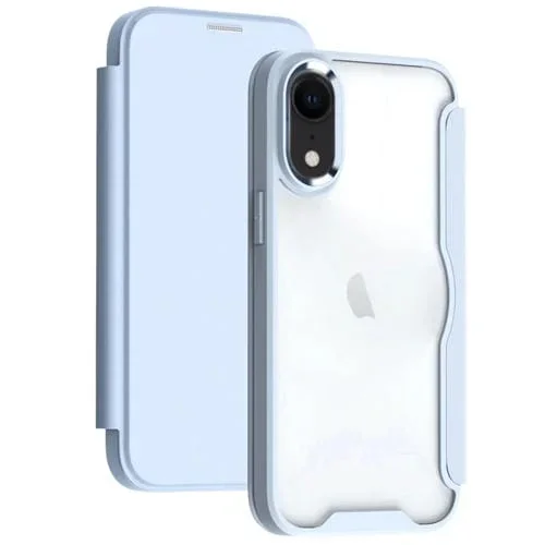 Funda de Cuero para iPhone Xr con Tapa Adsorción y Bloqueo Rfid (Azul Claro)