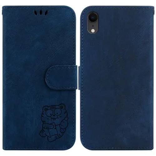 Funda de Cuero para iPhone Xr Little Tiger con Relieve (Azul Oscuro)