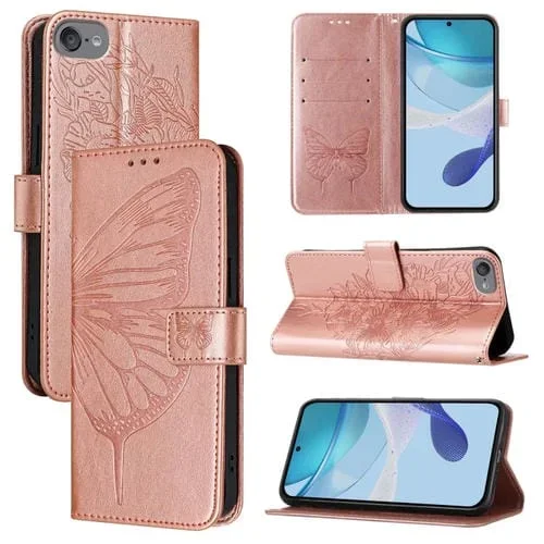 Funda de Cuero para iPod Touch 7/6/5 con Mariposa en Relieve (Oro Rosa)