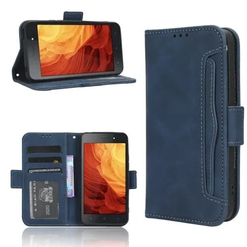 Funda de Cuero para Itel A18 con Ranuras para Tarjetas y Textura Skin Feel Calf (Azul)