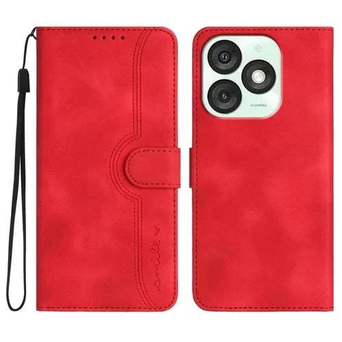 Funda de Cuero para Itel A50 con Diseño Heart Pattern Skin Feel (Rojo)