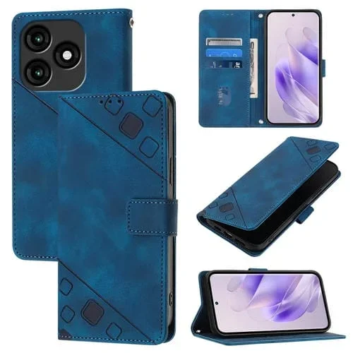 Funda de Cuero para Itel A70 Skin Feel con Relieve (Azul)