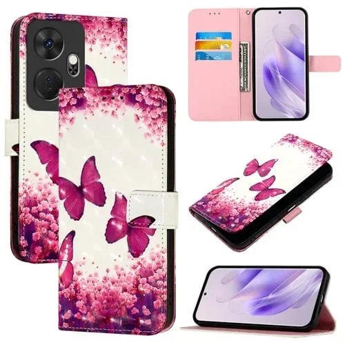 Funda de Cuero para Itel P55 con Tapa Horizontal y Pintura 3D (Mariposa Rosa)
