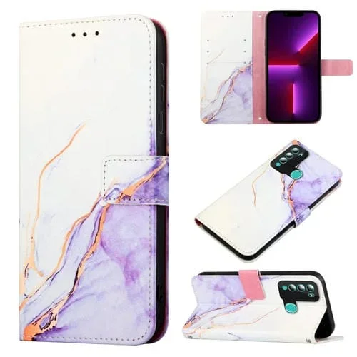 Funda de Cuero para Itel S16 Pro Pt003 con Patrón de Mármol (Blanco Purple) Ls006