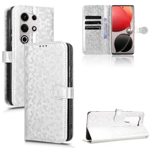Funda de Cuero para Itel S25 Ultra con Textura de Puntos en Panal (Plateada)