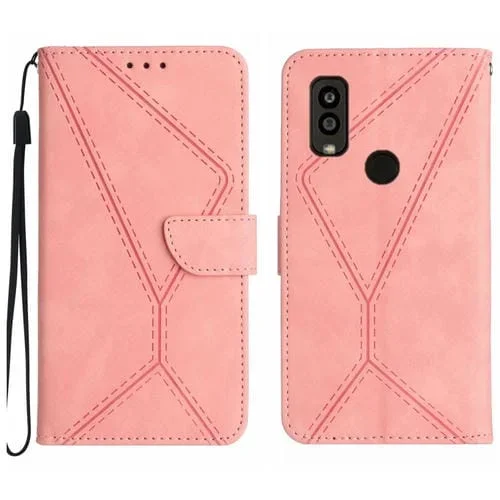 Funda de Cuero para Kyocera Android One S10 con Costuras En Relieve (Rosa)