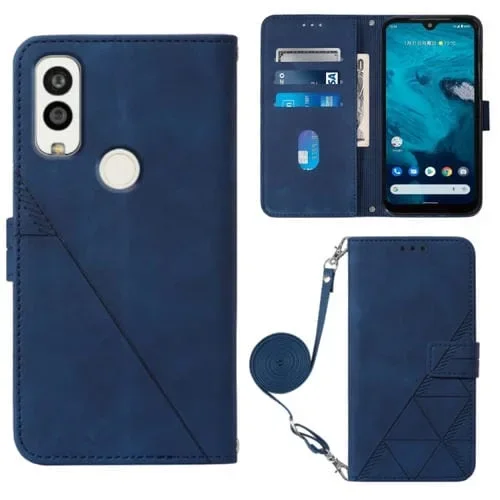 Funda de Cuero para Kyocera Android One S9 Crossbody 3D con Tapa En Relieve (Azul)