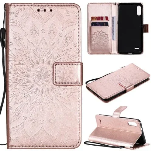 Funda de Cuero para LG K22 / K22 Plus con Tapa Horizontal, Ranura para Tarjeta, Soporte, Billetera y Cordón (Oro Rosa)
