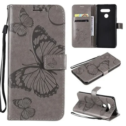 Funda de Cuero para LG K50S con Tapa Horizontal, Soporte, Ranura para Tarjeta, Billetera y Cordón (Gris)