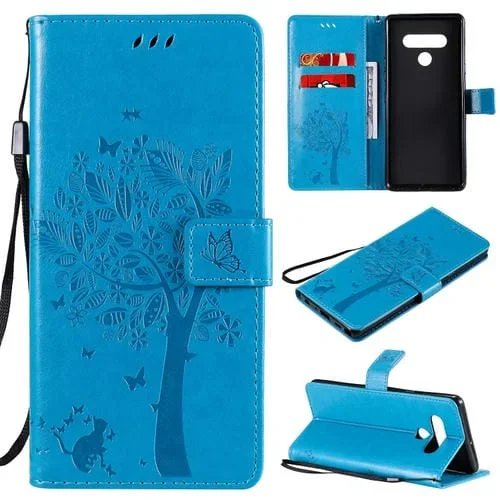 Funda de Cuero para LG Stylo 6 con Tapa Horizontal, Soporte, Ranuras para Tarjetas y Cordón (Azul)