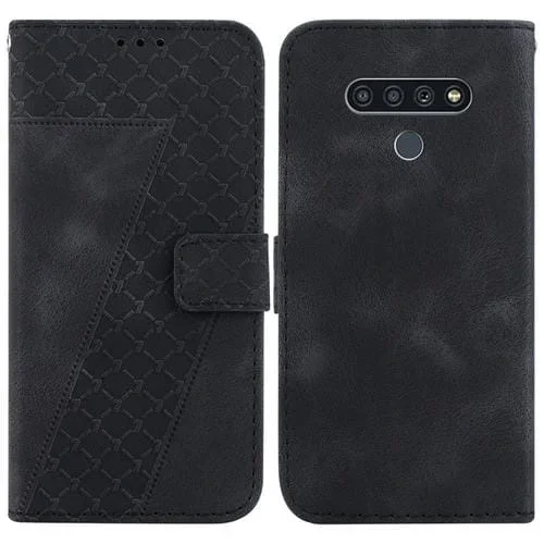 Funda de Cuero para LG Stylo 6/K71 en Relieve en Forma de 7 (Negro)