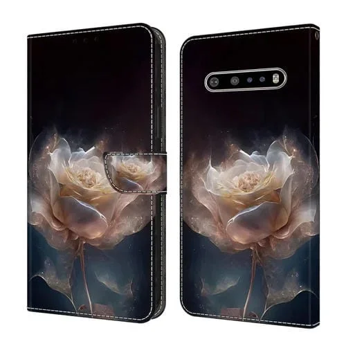 Funda de Cuero para LG V60 ThinQ 5G con Cristales Pintada (Peonía)