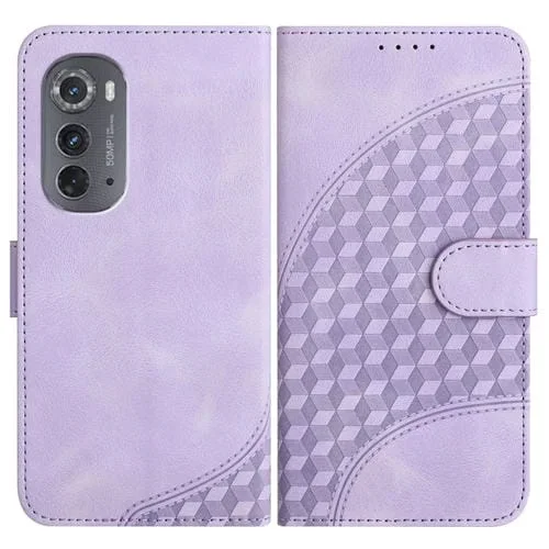 Funda de Cuero para Motorola Edge 2022 Yx0060 con Relieve de Elefante y Cordón (Púrpura Claro)