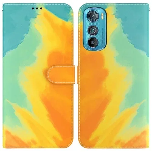 Funda de Cuero para Motorola Edge 30 con Patrón de Acuarela Hoja de Otoño