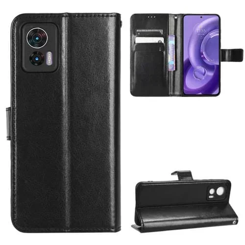 Funda de Cuero para Motorola Edge 30 Neo y Edge 30 Lite con Textura de Caballo Loco Retro (Negro)