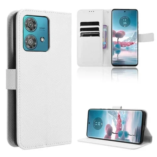 Funda de Cuero para Motorola Edge 40 Neo 5G con Textura de Diamante (Blanco)