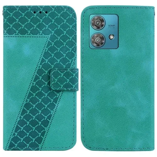 Funda de Cuero para Motorola Edge 40 Neo con Relieve en Forma de 7 (Verde)
