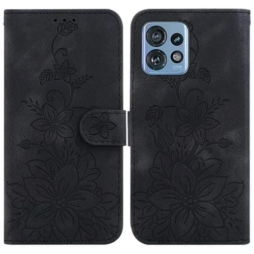 Funda de Cuero para Motorola Edge 40 Pro Lily en Relieve (Negro)