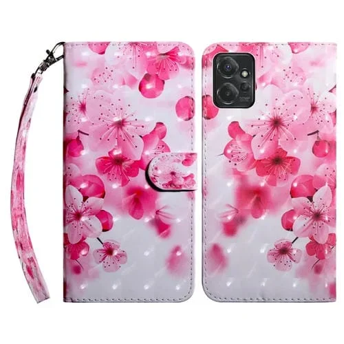 Funda de Cuero para Motorola Moto G Power 2023 Pintada en 3D (Flor Roja)