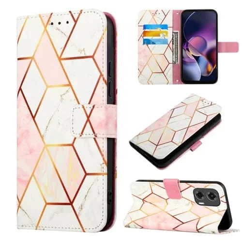 Funda de Cuero para Motorola Moto G Stylus 5G 2024 Pt003 con Tapa y Patrón Mármol (Rosa Blanco)