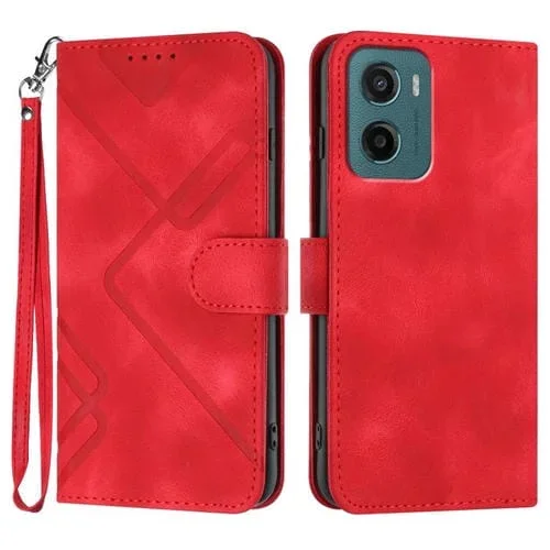 Funda de Cuero para Motorola Moto G05 con Diseño de Líneas y Tacto Suave (Rojo)