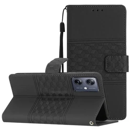 Funda de Cuero para Motorola Moto G14 4G con Relieve de Diamante (Negro)