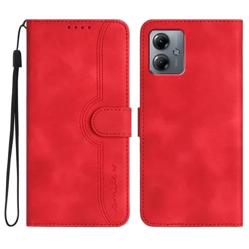 Funda de Cuero para Motorola Moto G14 con Diseño Heart Pattern Skin Feel (Rojo)