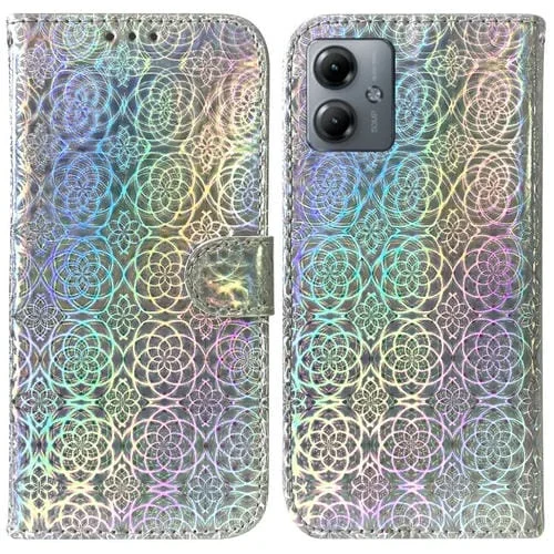 Funda de Cuero para Motorola Moto G14 con Hebilla Magnética Colorida (Plata)