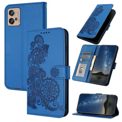 Funda de Cuero para Motorola Moto G32 Datura Flower con Tapa en Relieve (Azul)