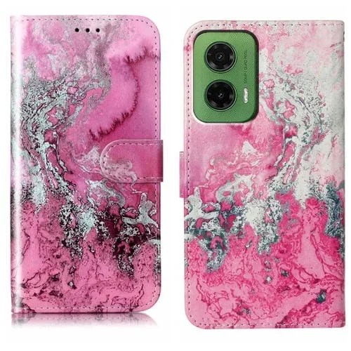 Funda de Cuero para Motorola Moto G35 con Patrón Mármol y Dibujo de Colores (Agua de Mar Rosa)