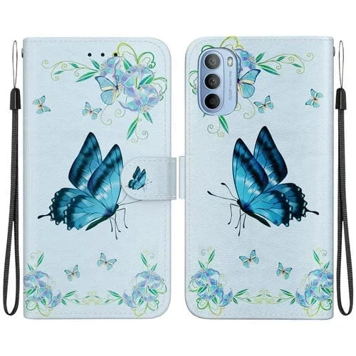 Funda de Cuero para Motorola Moto G51 con Dibujo Coloreado y Textura de Cristal (Pensamientos Azules)