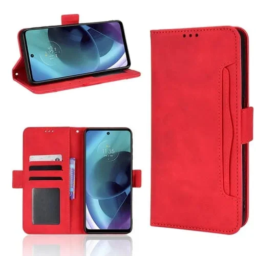 Funda de Cuero para Motorola Moto G52J 5G con Ranuras para Tarjetas Skin Feel (Rojo)