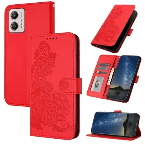 Funda de Cuero para Motorola Moto G53 con Tapa en Relieve Datura Flower (Rojo)