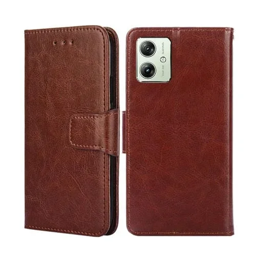 Funda de Cuero para Motorola Moto G54 5G Versión UE con Textura de Cristal (Marrón)